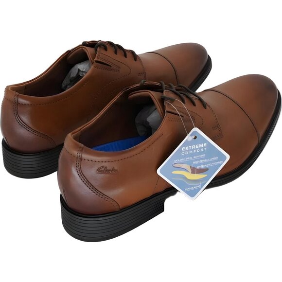 Clarks Dark Tan Cap-Toe Oxfords 11.5M - Quality Dress Shoes - Picture 3 of 6